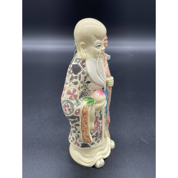 Vintage Chinese God Of Longevity Shu Xing Figure Statue Sculpture Resin Stars - Picture 3 of 5